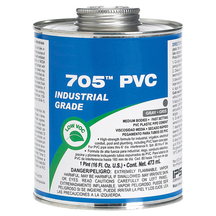 Gray PVC Cement, Industrial Grade, Medium Body, Fast Set, Pint