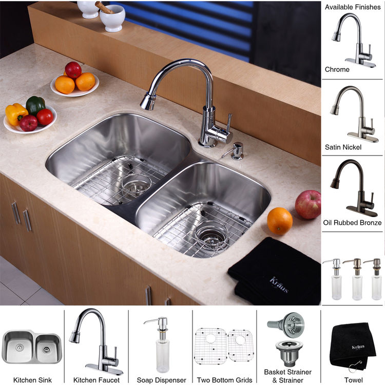 Kraus KBU24KPF1621KSD30CH Kitchen Sink And Faucet Combo