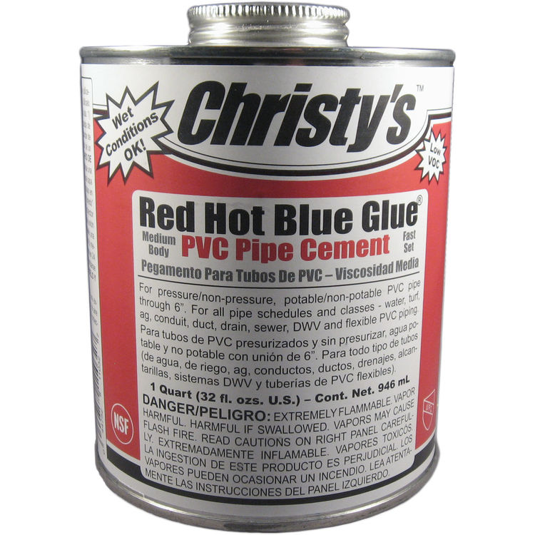 Christy's Red Hot Blue Glue PVC Pipe Cement, Medium Body, Fast Set