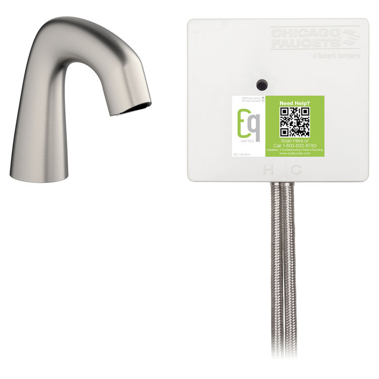 Chicago Faucet EQ-A11A-33ABBN Chicago Faucets EQ-A11A-33ABBN EQ Brushed Nickel EQ Curved Series Lavatory Sink Faucet with Hands-free Infrared Detection