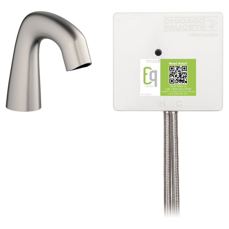 Chicago Faucet EQ-A11A-13ABBN Chicago Faucets EQ-A11A-13ABBN EQ Brushed Nickel EQ Curved Series Lavatory Sink Faucet with Hands-free Infrared Detection
