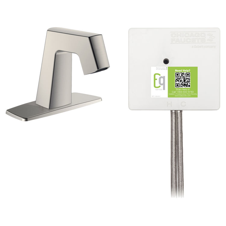 Chicago Faucet EQ-B12A-52ABBN Chicago Faucets EQ-B12A-52ABBN EQ Brushed Nickel EQ Angular Series Lavatory Sink Faucet with Hands-free Infrared Detection