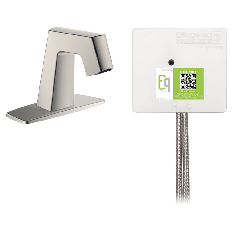 Chicago Faucet EQ-B12A-12ABBN Chicago Faucets EQ-B12A-12ABBN EQ Brushed Nickel EQ Angular Series Lavatory Sink Faucet with Hands-free Infrared Detection