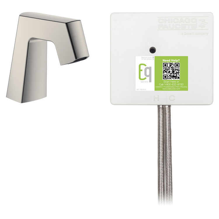 Chicago Faucet EQ-B11A-13ABBN Chicago Faucets EQ-B11A-13ABBN EQ Brushed Nickel EQ Angular Series Lavatory Sink Faucet with Hands-free Infrared Detection