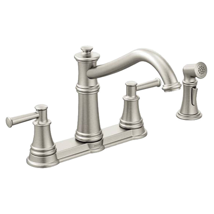 Moen 7255SRS Moen 7255SRS Belfield Stainless Two Handle Kitchen Faucet with Spray