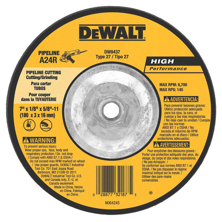 Dewalt DW8437 Dewalt DW8437 Type 27 High Performance Grinding Wheel, 7in Dia x 1/8in T, A24R Grit
