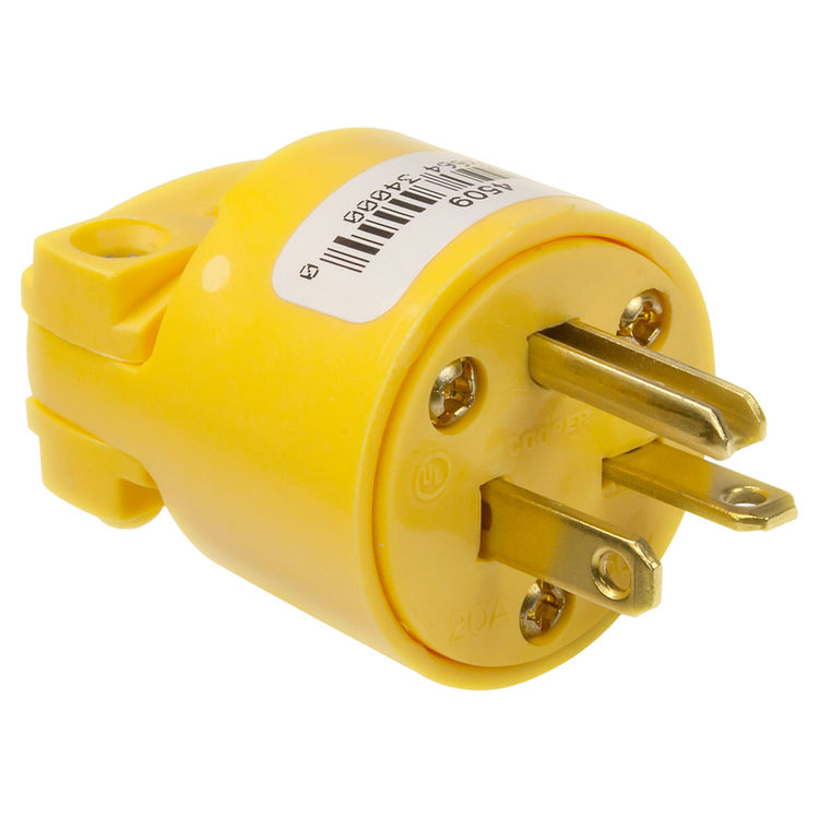 20A/250V Yellow Vinyl 10Pack Cooper Wiring 4509BOX 2-Pole 3-Wire Grounding Plug 