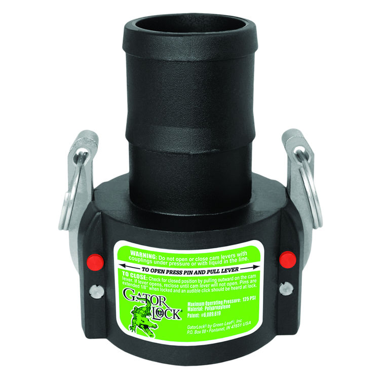 Gator Lock GLP150C Cam Lever Locking Hose Coupling, 11/2 in, Female Coupler x Hose BARB, 125