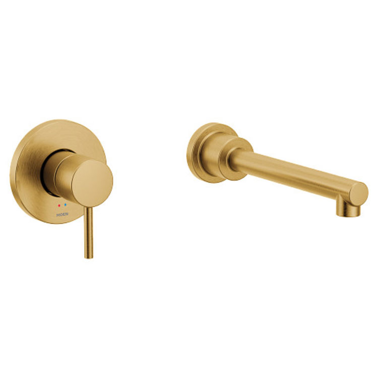 align series - new moen wall-mount tub fillers in brushed gold