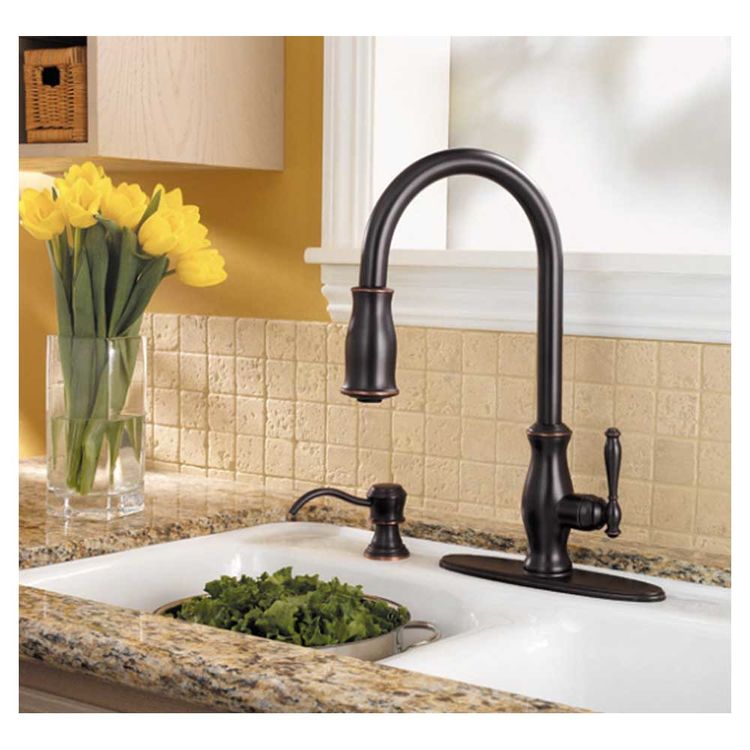 View 4 of Pfister GT529-TMY Pfister GT529-TMY Hanover 1-Handle Pull-Down Kitchen Faucet w/ Soap Dispenser, Tuscan Bronze