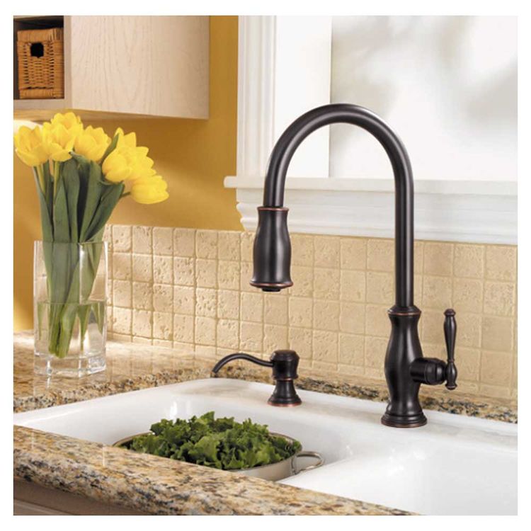 View 7 of Pfister GT529-TMY Pfister GT529-TMY Hanover 1-Handle Pull-Down Kitchen Faucet w/ Soap Dispenser, Tuscan Bronze