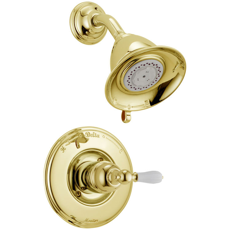 View 3 of Delta T14255-PBLHP Delta T14255-PBLHP Victorian Monitor Shower only Trim: Polished Brass Finish