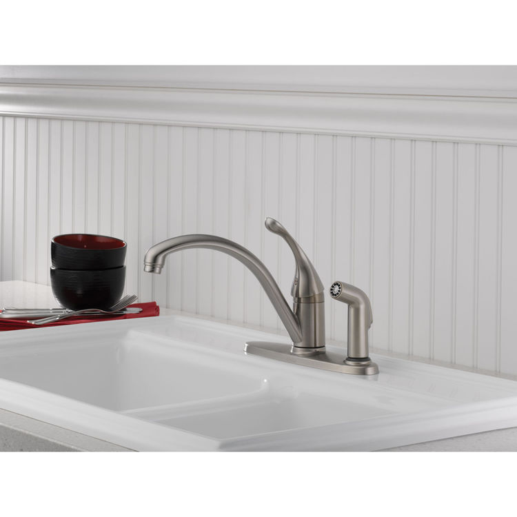 View 4 of Delta 340-DST Delta 340-DST Collins Single Handle Kitchen Faucet with Sprayer in Chrome Finish