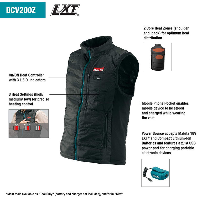Makita DCV200Z2XL 18V LXT LithiumIon Cordless Heated Vest, Vest Only