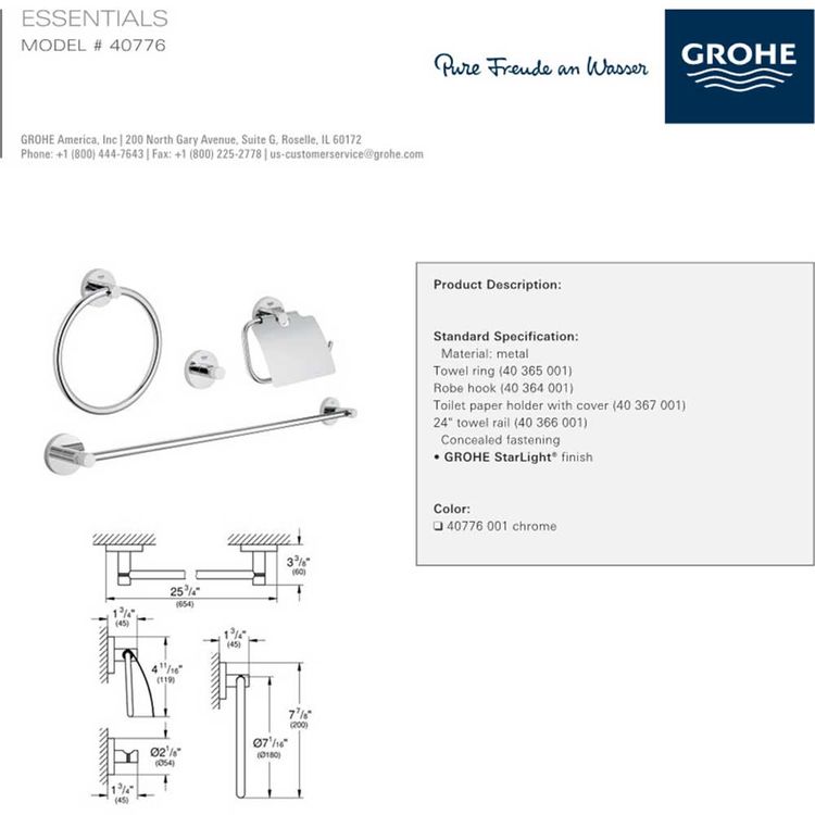 View 3 of Grohe 40776001 Grohe 40776001 Essentials Master Bathroom Accessory Kit, Starlight Chrome