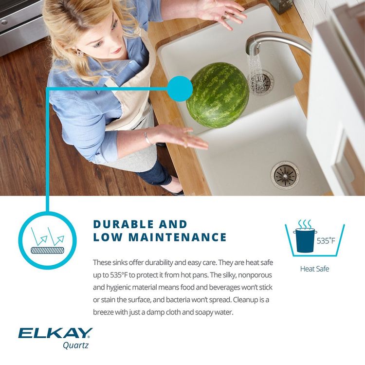 View 5 of Elkay ELXHU3322RSM0 Elkay Quartz Luxe Double Bowl 60/40 Undermount Sink with Aqua Divide - Silvermist (ELXHU3322RSM0)
