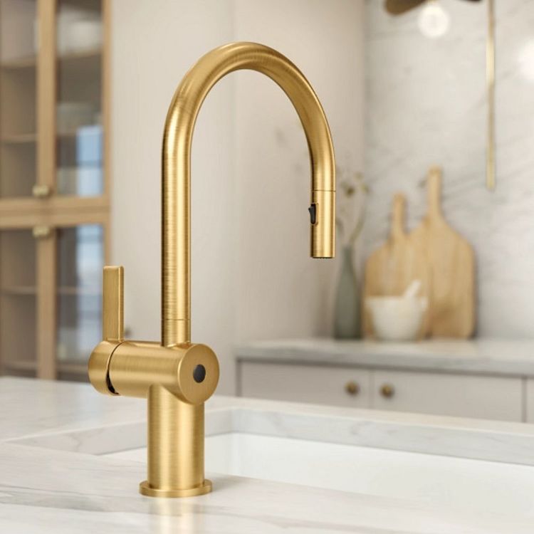 Moen Cia Brushed Gold One-Handle High Arc Pulldown Kitchen Faucet W/  MotionSense Wave - 7622EWBG
